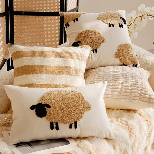 Cosy Sheep Embroidered Cushion