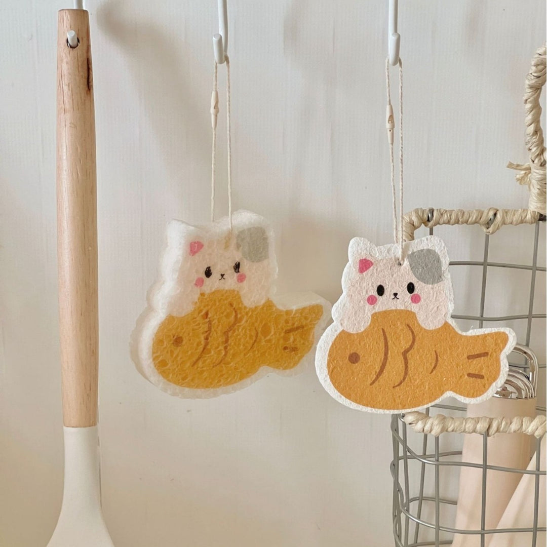 Taiyaki Kitty Dish Sponge Set