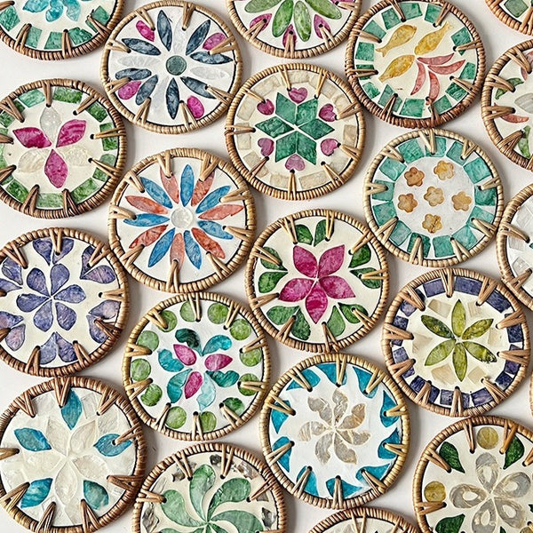 Shell Art Round Coaster Set