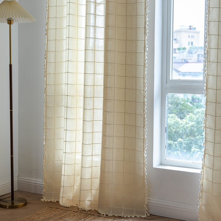 Sunlit Check Fringe Curtain