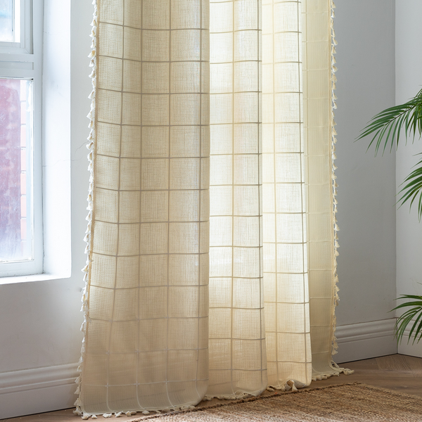 Sunlit Check Fringe Curtain