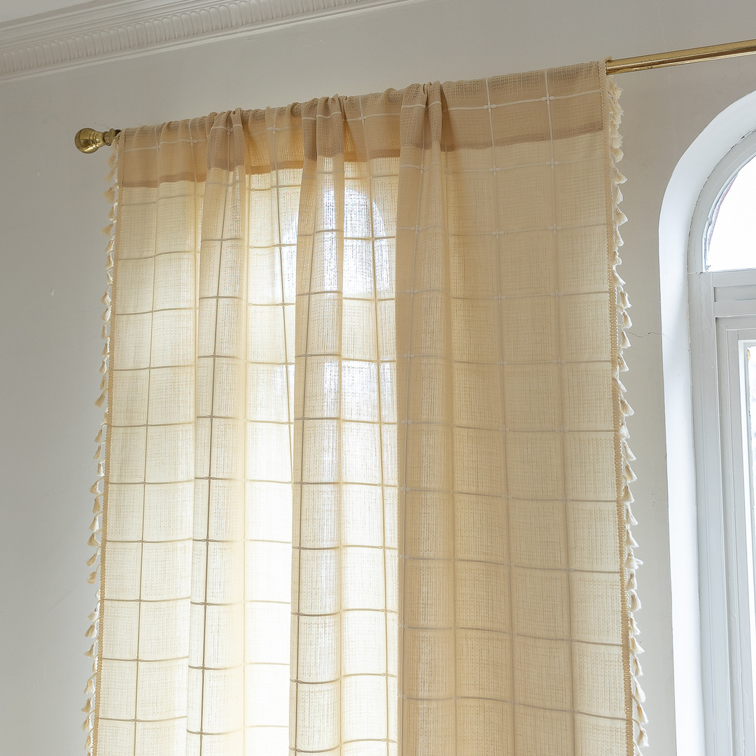 Sunlit Check Fringe Curtain