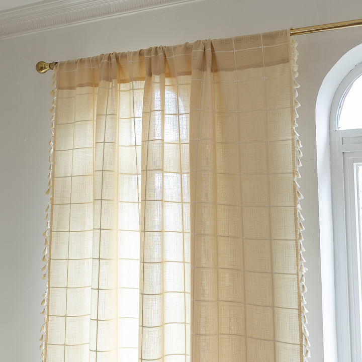 Sunlit Check Fringe Curtain