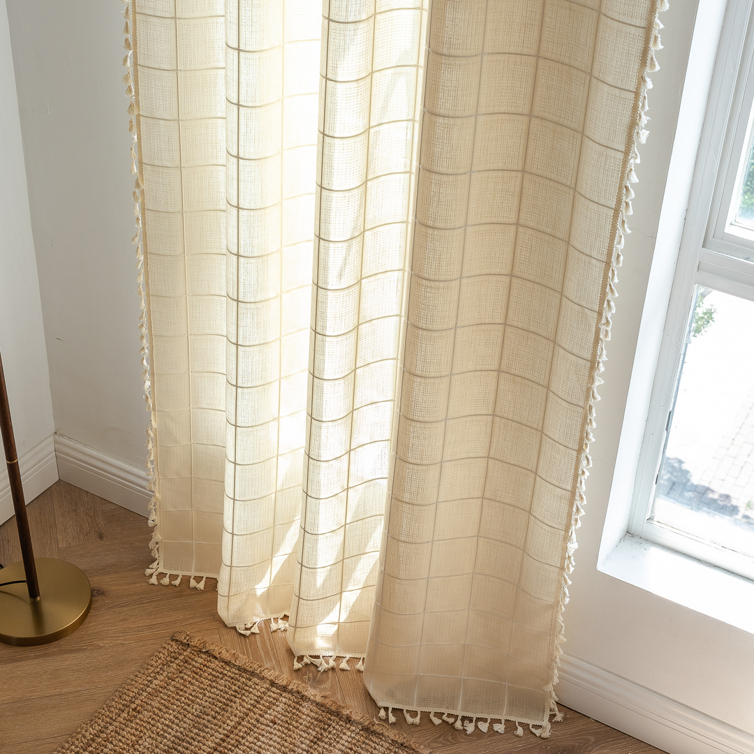 Sunlit Check Fringe Curtain