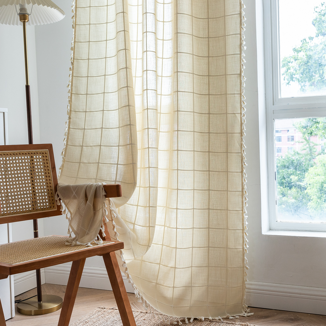 Sunlit Check Fringe Curtain