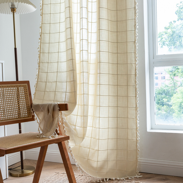 Sunlit Check Fringe Curtain