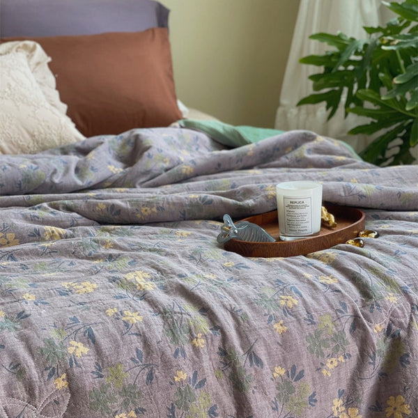 French Vintage Floral Summer Quilted Blanket