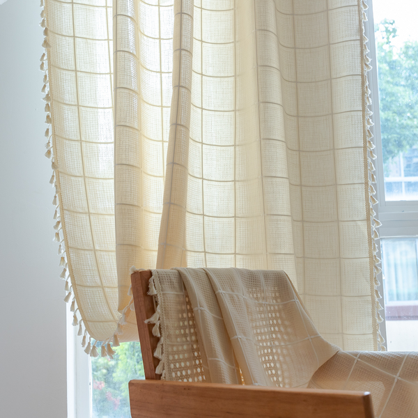 Sunlit Check Fringe Curtain