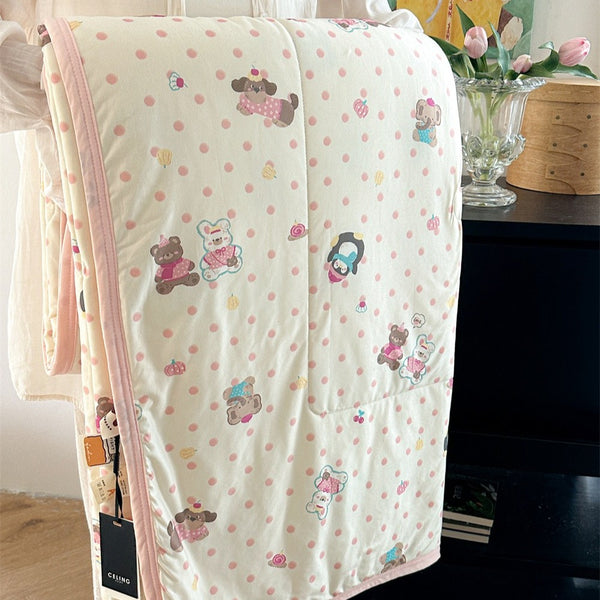 Pink Polka Summer Quilted Blanket