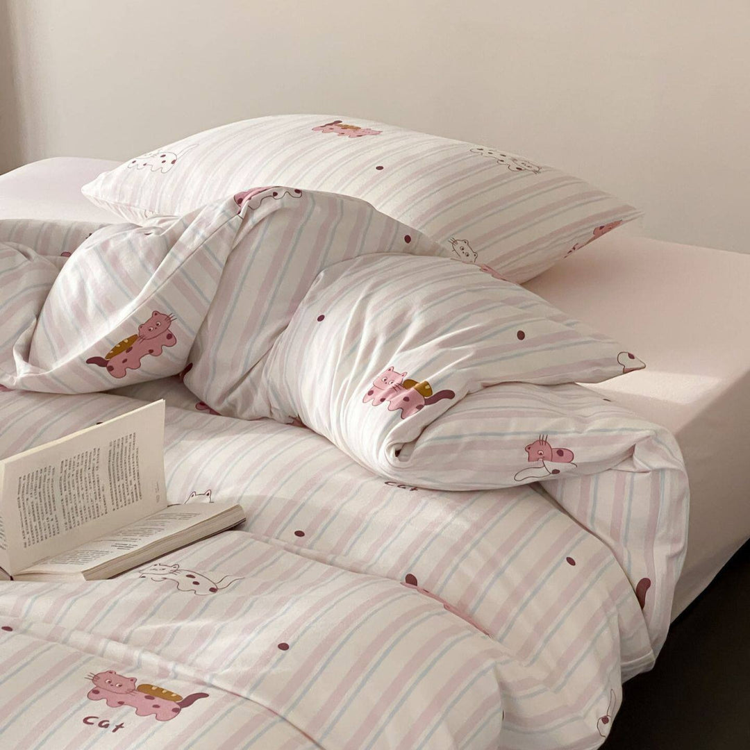 Kitty Stripe Dots Bedding Set