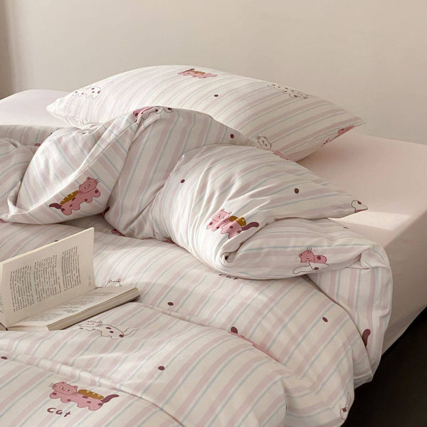 Kitty Stripe Dots Bedding Set