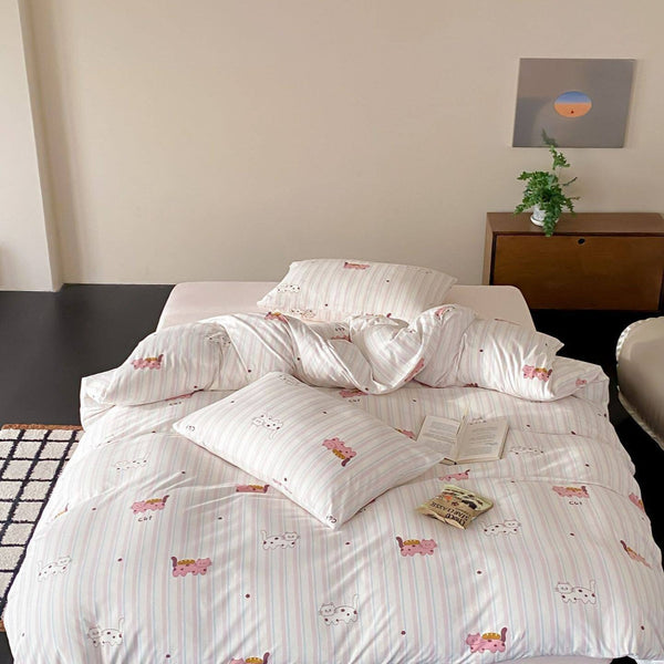 Kitty Stripe Dots Bedding Set