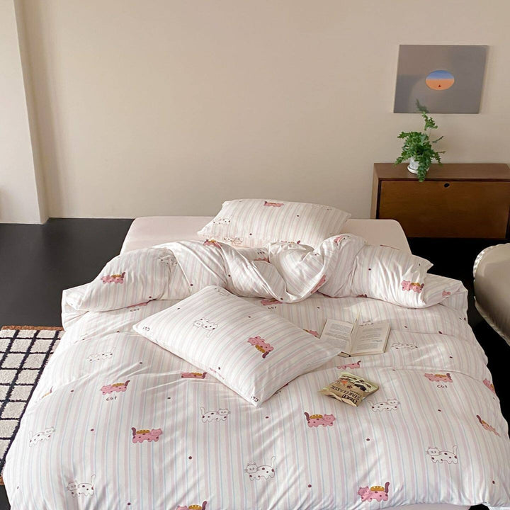 Kitty Stripe Dots Bedding Set