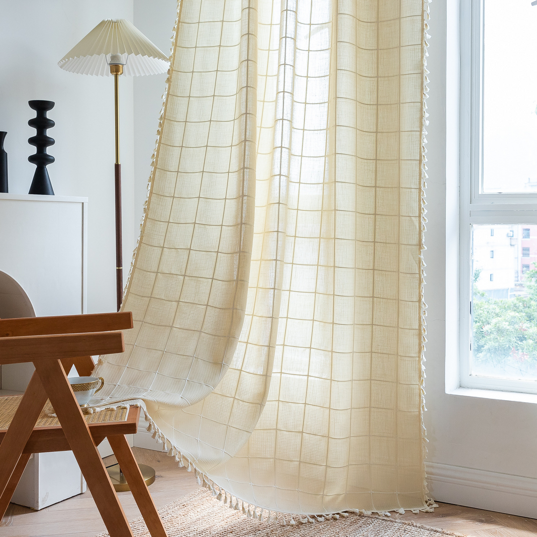 Sunlit Check Fringe Curtain