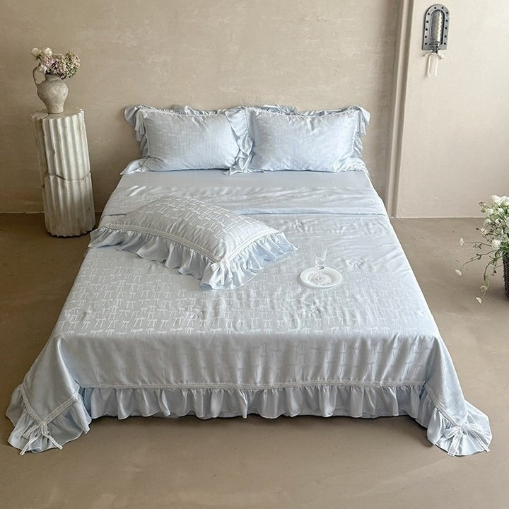 Vivian Bow Jacquard Summer Quilted Blanket Set
