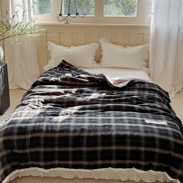 Midnight Plaid Summer Quilted Blanket