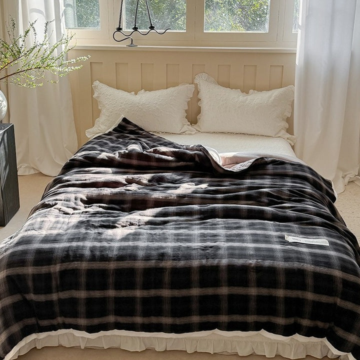 Midnight Plaid Summer Quilted Blanket