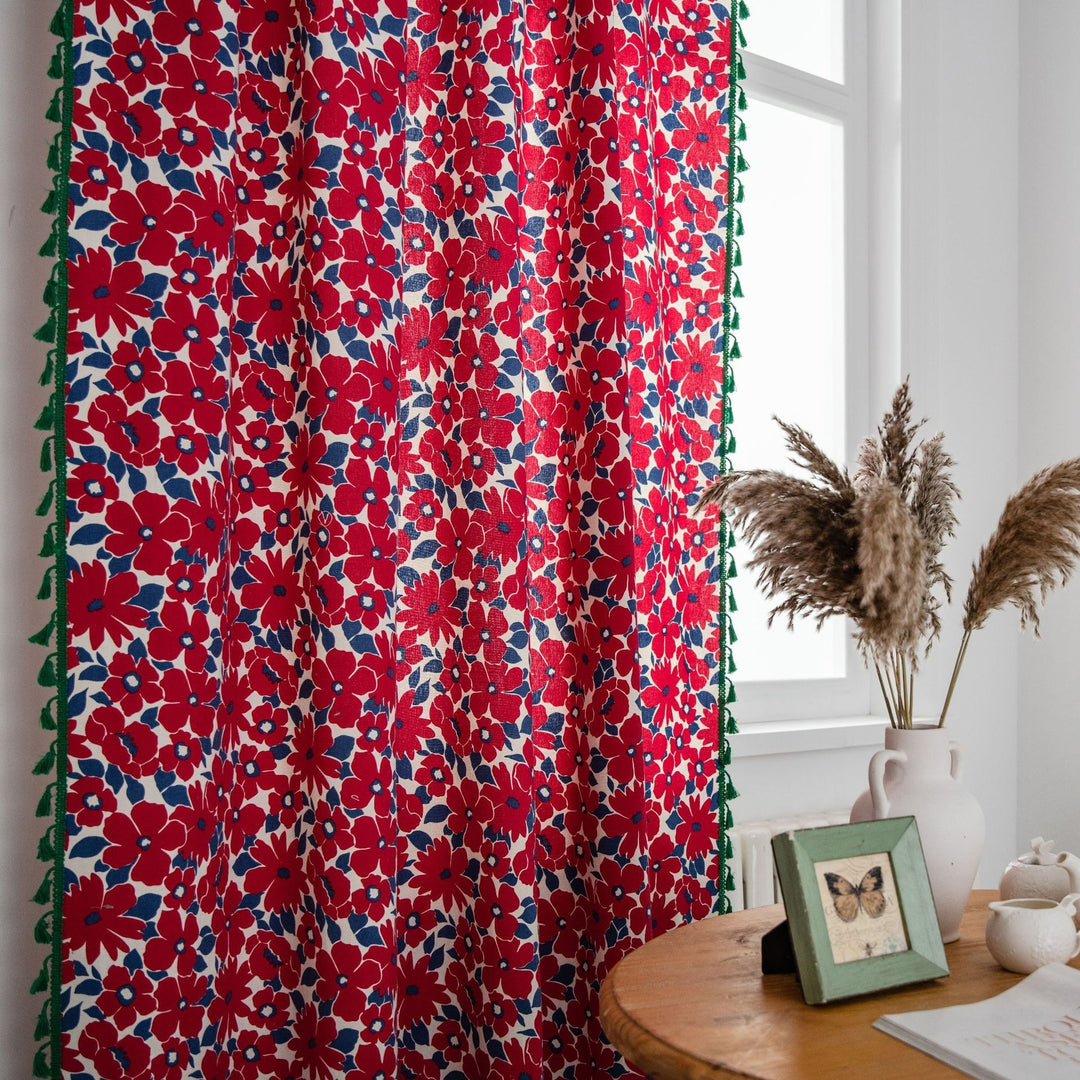 Vibrant Floral Tassel Curtain