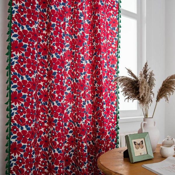 Vibrant Floral Tassel Curtain