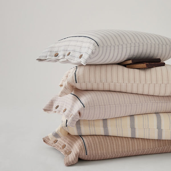 Stripe & Button Pillowcase Set