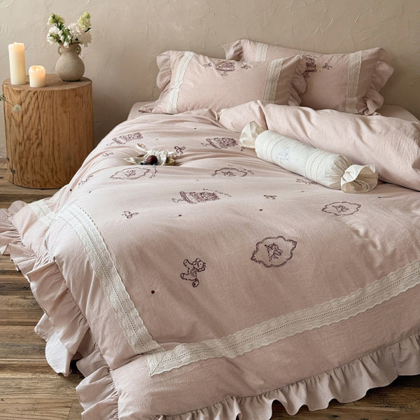 Romantic Heart Cotton Linen Bedding Set