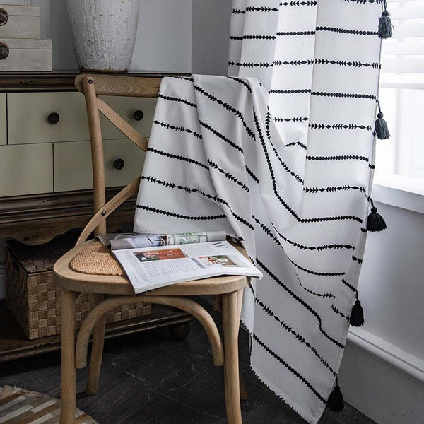 Boho Style Black and White Curtain