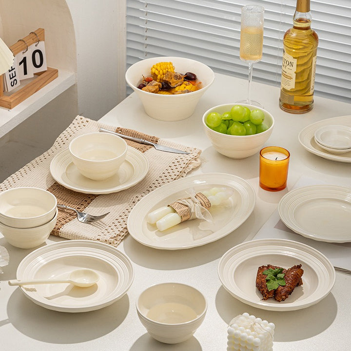 Ivory Ribbed Ceramic Dinnerware Set