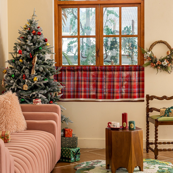 Lace Trim & Tartan Cabinet Curtain