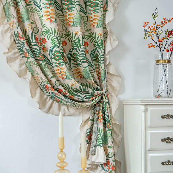 Garden Green Linen Curtain