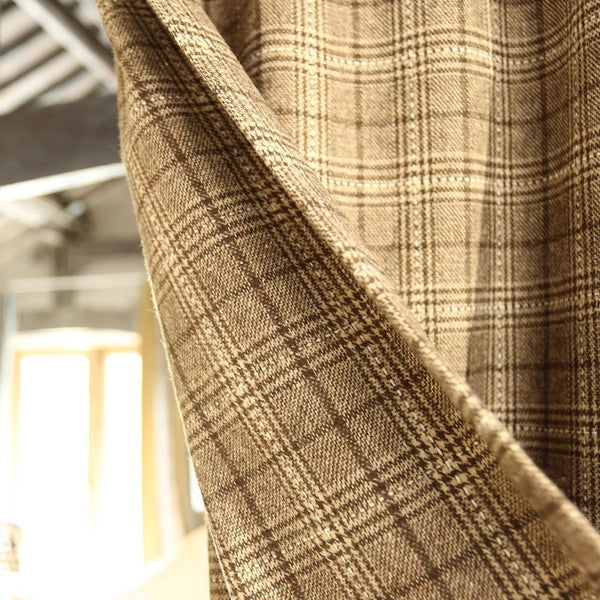 Farmhouse Camel Plaid Cabinet Curtain