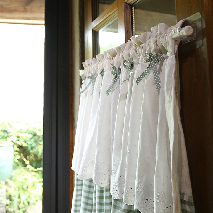 Lace & Green Check Cabinet Curtain