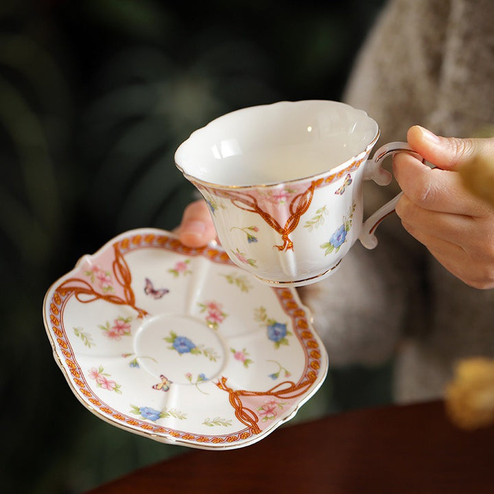 Scalloped Rope Floral Teacup Set