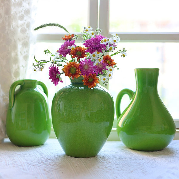 Green Crackle Ceramic Vase