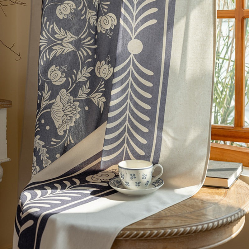 Blue Whirl Floral Curtain