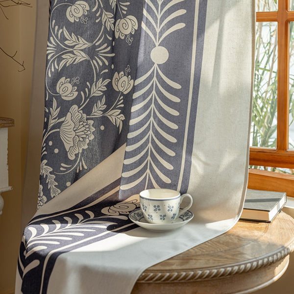 Blue Whirl Floral Curtain