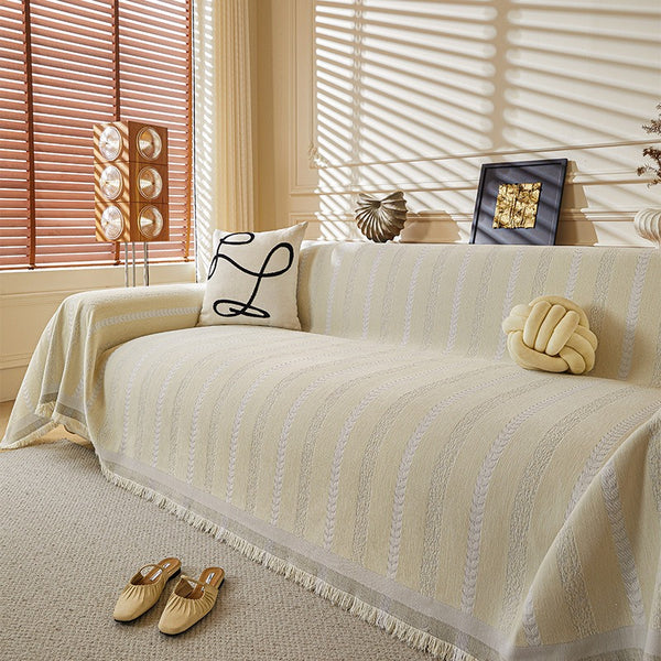 Cozy Vanilla Ribbon Sofa Cover