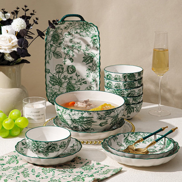 Vintage Green Flora Ceramic Dinnerware Set