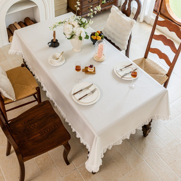 White Lace Trim Tablecloth