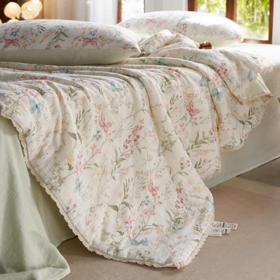 Colourful Garden Summer Quilted Blanket