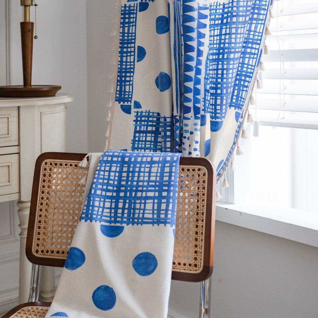 Indigo Patchwork Tassel Curtain