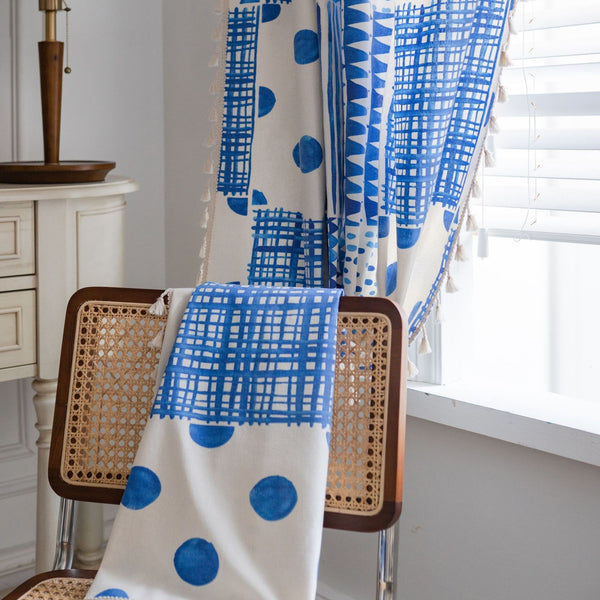 Indigo Patchwork Tassel Curtain