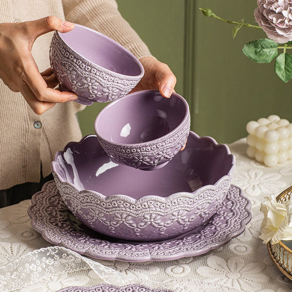 Lavender Lace Embossed Dinnerware