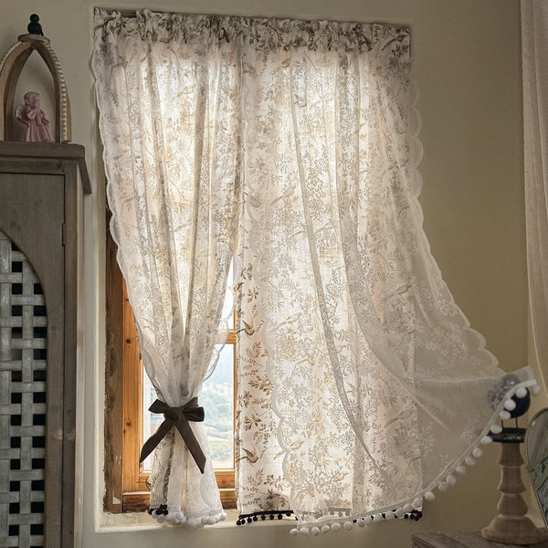 Dancing Bird & Lace Double-Layer Curtain