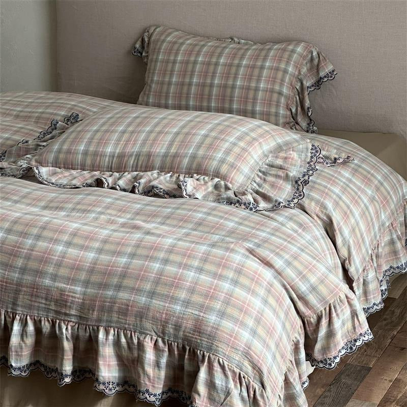 Forest Tartan & Ruffle Bedding Set