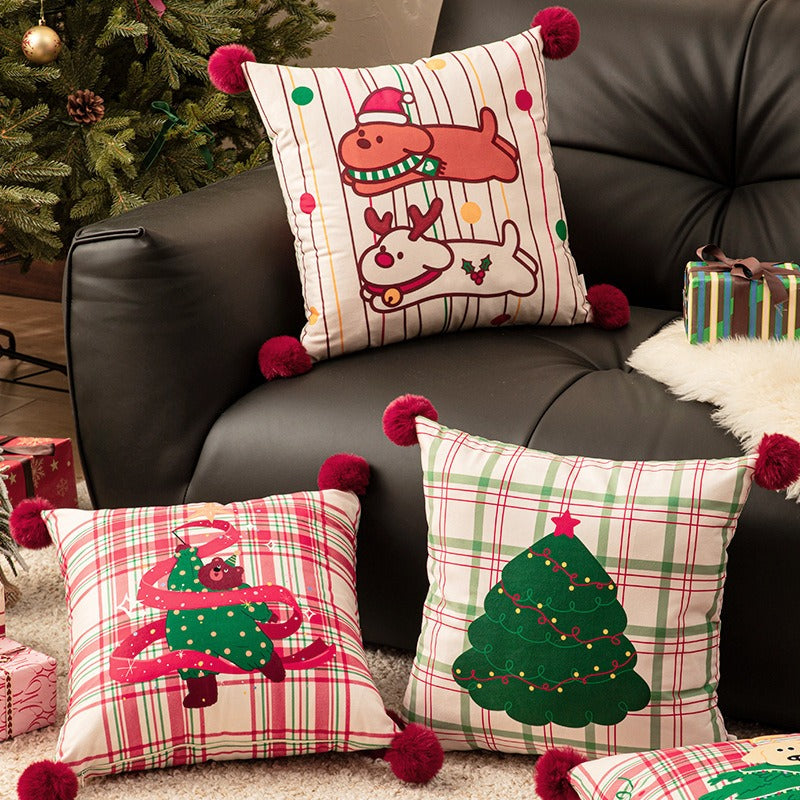 Xmas Pom-Pom Square Cushion