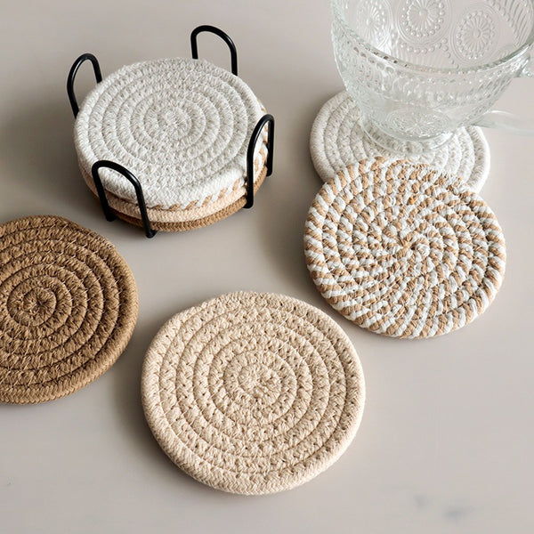 Everyday Round Cotton Coaster 8-Piece Set