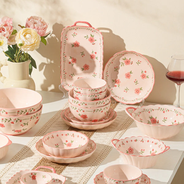Pink Flora Ceramic Dining Set