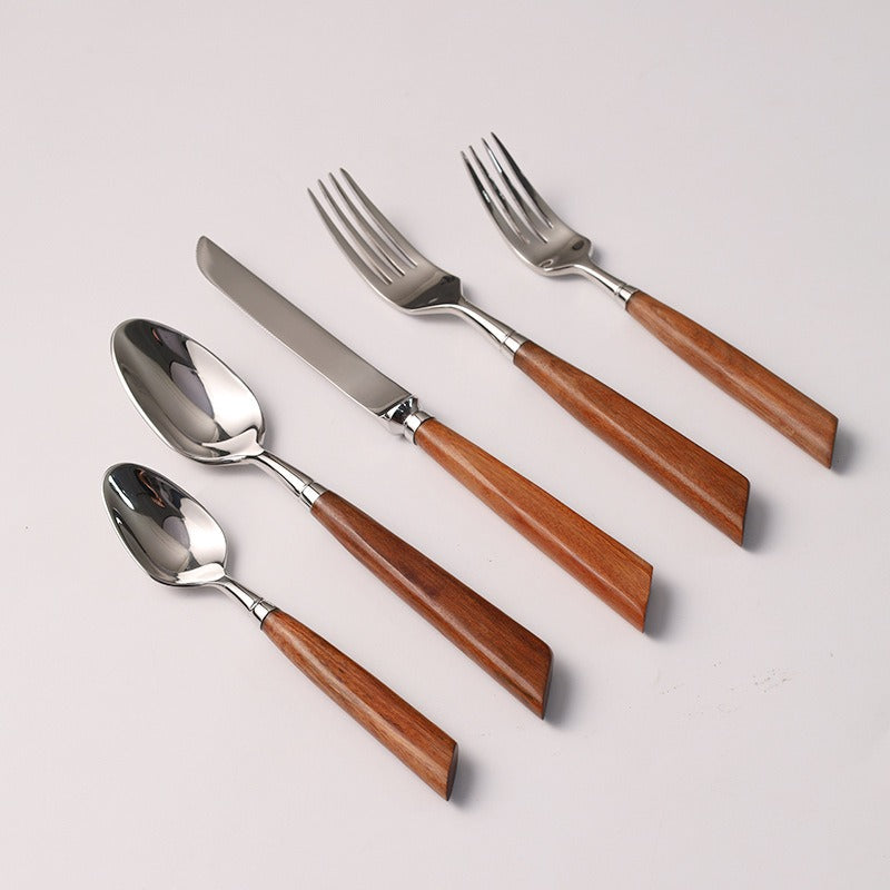 Wood Handle Silver Cutlery Set