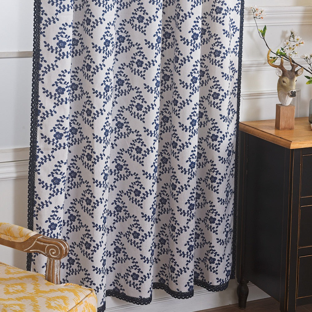 Navy Petal French Lace Curtain