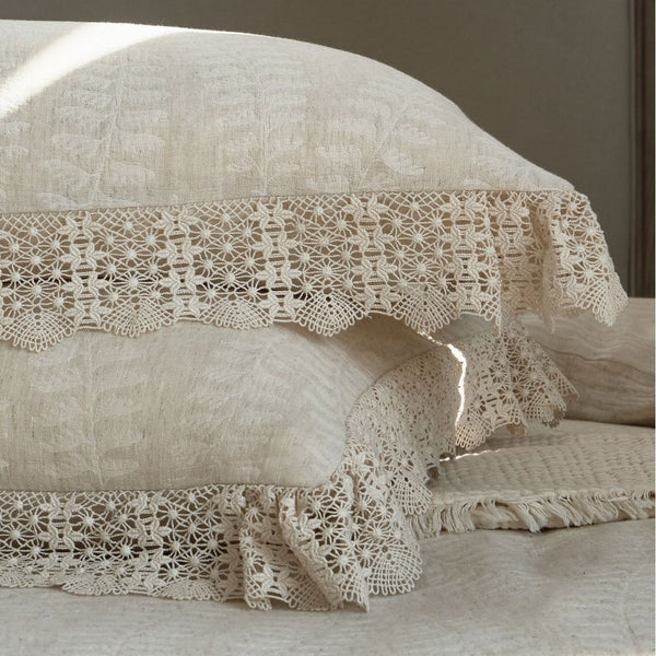 Lace Trim Cotton Linen Bedding Set